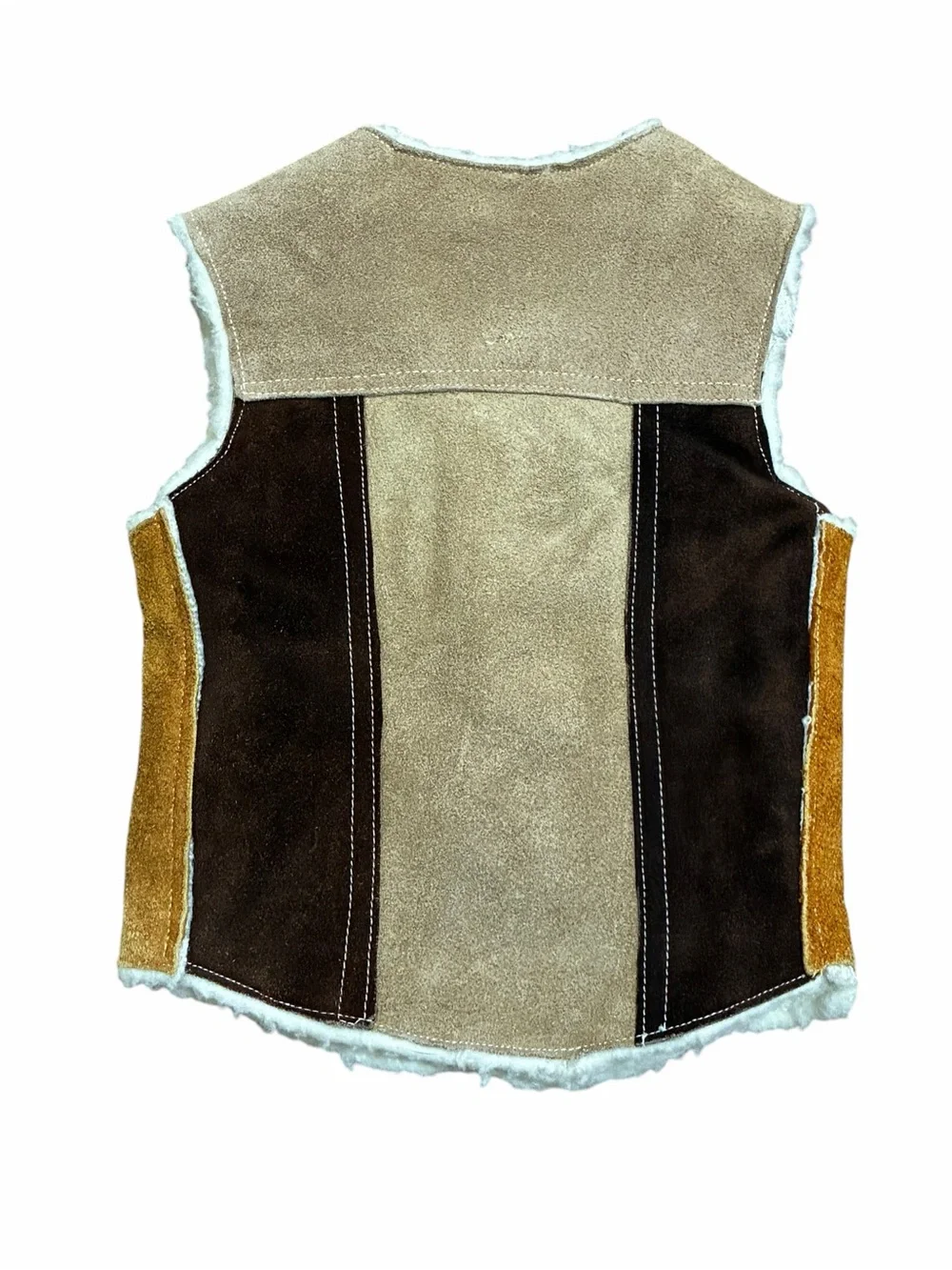 Vintage Genuine Leather Shearling Patchwork Vest Toddler Baby Snap Front Western